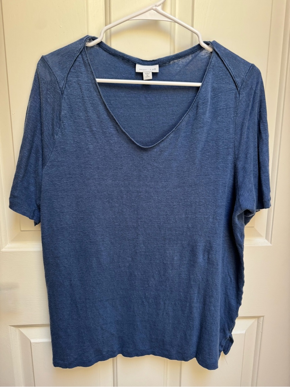 J. Jill Love Linen 100% natural Blue Soft V Neck Short Sleeve Top Size XL Petite